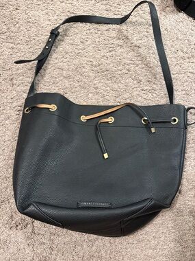 Armani Exchange Black Leather Drawstring Shoulder Bag with Tan Accent